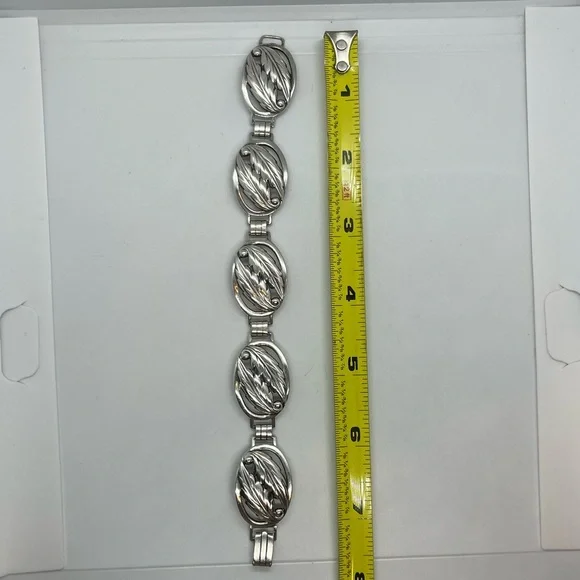 DANECRAFT 925 Silver Vintage Floral Leaf Link Chain Bracelet